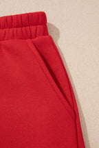 Fiery Red Gingham Trim Baggy Pullover 2pcs Short Set