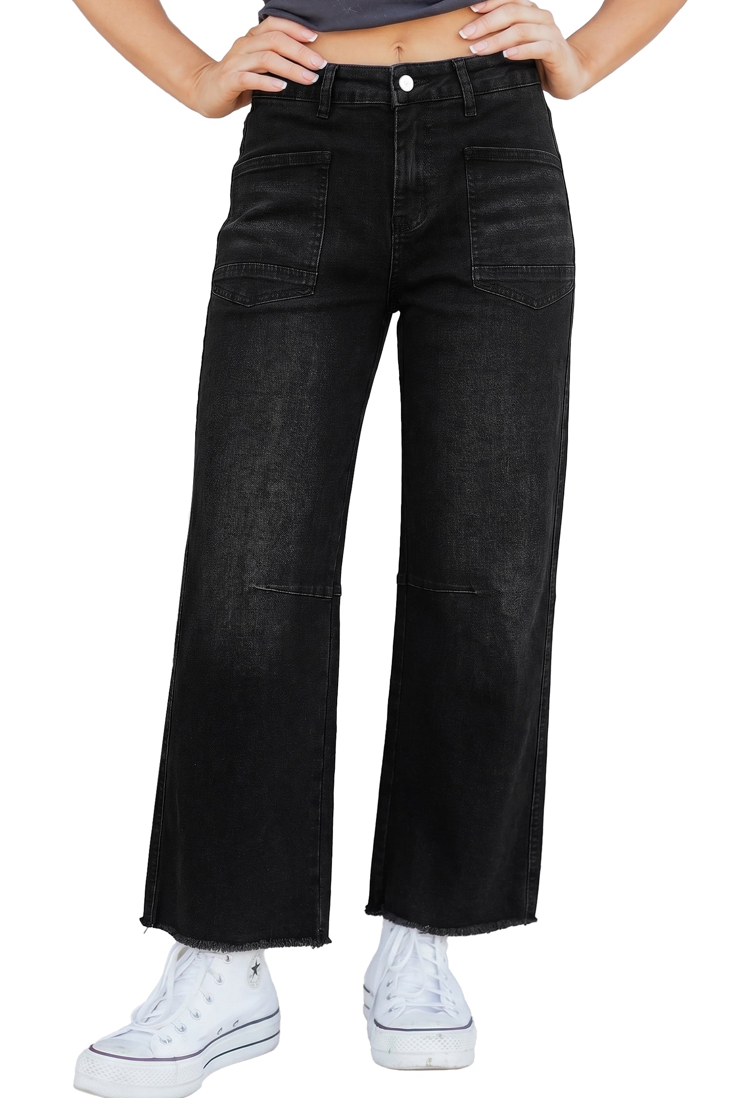 Frayed Cropped Straight Jeans