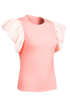 White Dotty Mesh Ruffle Sleeve Ribbed Knit Top