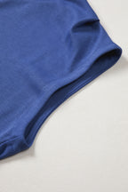 Black Solid Color High Neck Cap Sleeve Loose Top