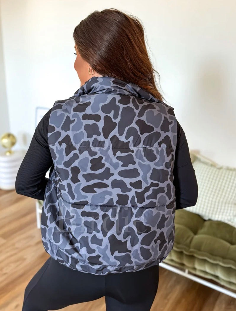Black Camo Puffer Vest
