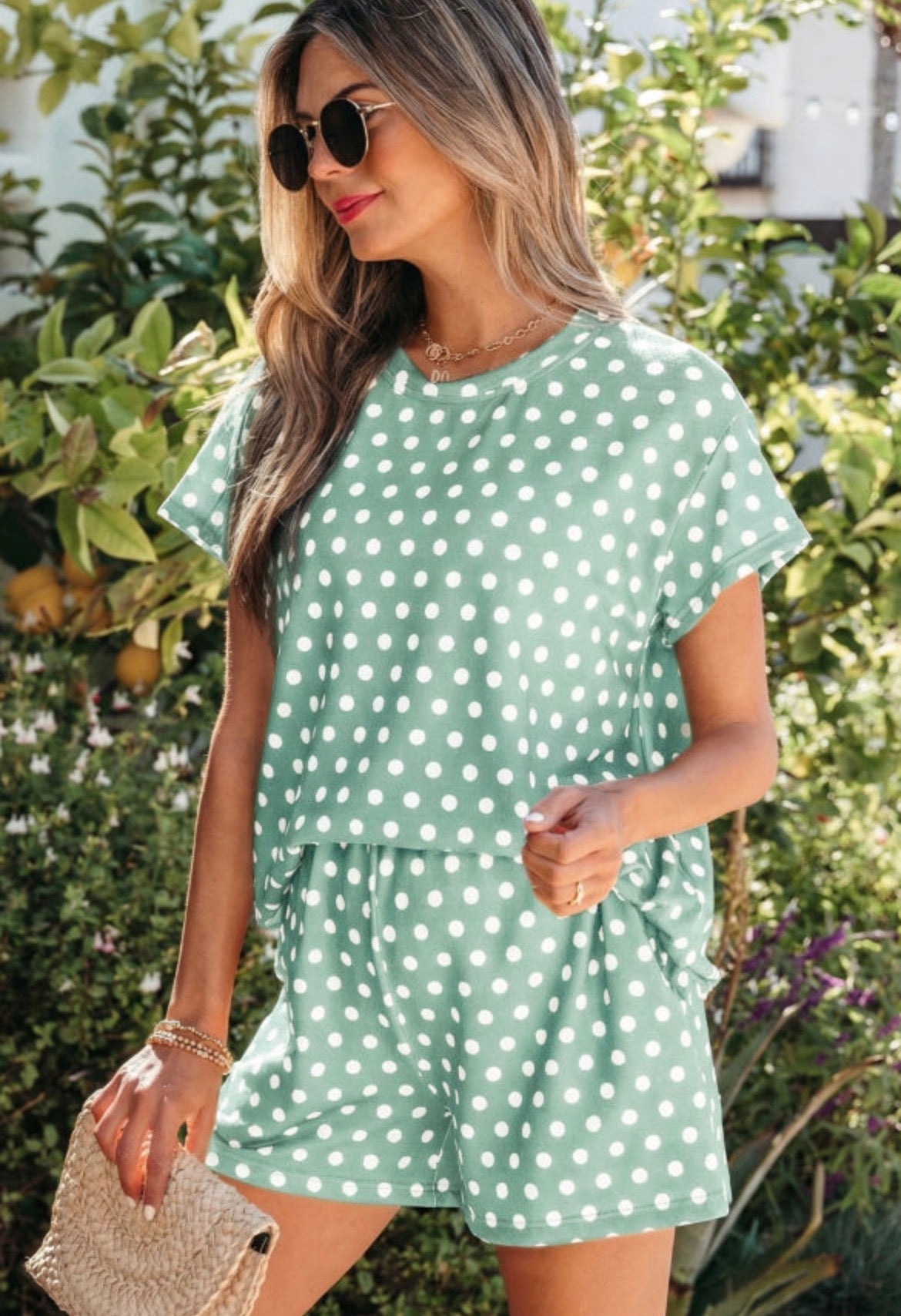 Green Polka Dot Print Short Set