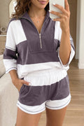 Chicory Coffee Exposed Seam Detail Half Sleeve Top Elastic Waist Shorts 2pcs Set