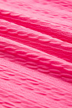 Bright Pink Textured Color Block Trim Loose Tee Drawstring Shorts 2pcs Set