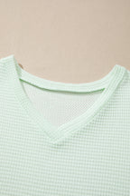 Wisteria V Neck Short Sleeve Plus Size Waffle Knit Top