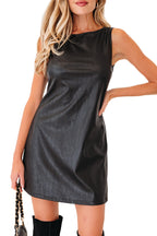 Coffee Vegan Leather Sleeveless Mini Dress