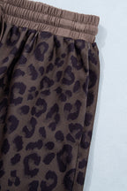 Brown V Neck Collar Leopard Printed 2pcs Short Set