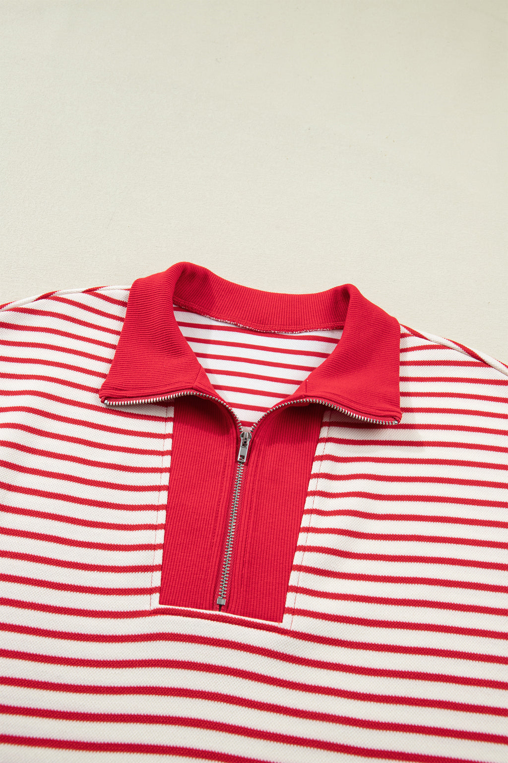 Red Stripe Quarter Zip Polo Collar T Shirt Dress with Pockets