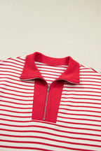 Red Stripe Quarter Zip Polo Collar T Shirt Dress with Pockets