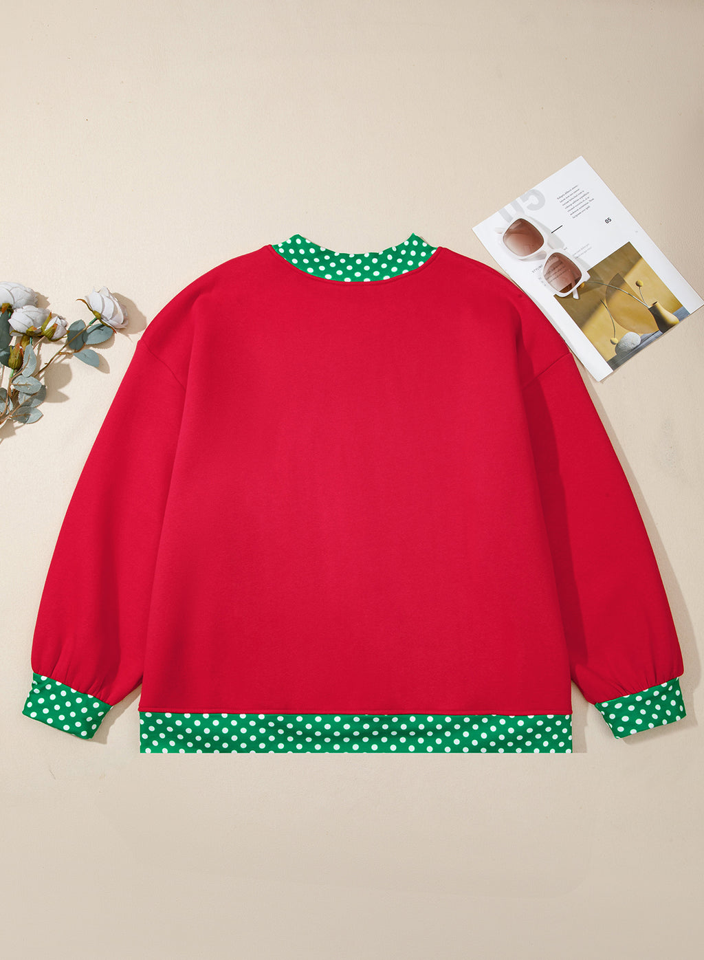 Polka Dot Patchwork Round Neck Plus Size Sweatshirt