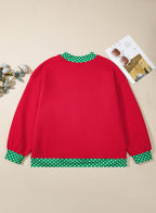 Polka Dot Patchwork Round Neck Plus Size Sweatshirt