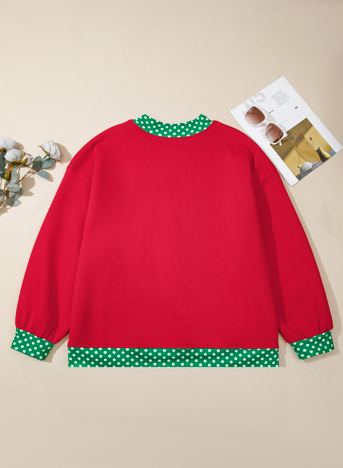 Polka Dot Patchwork Round Neck Plus Size Sweatshirt