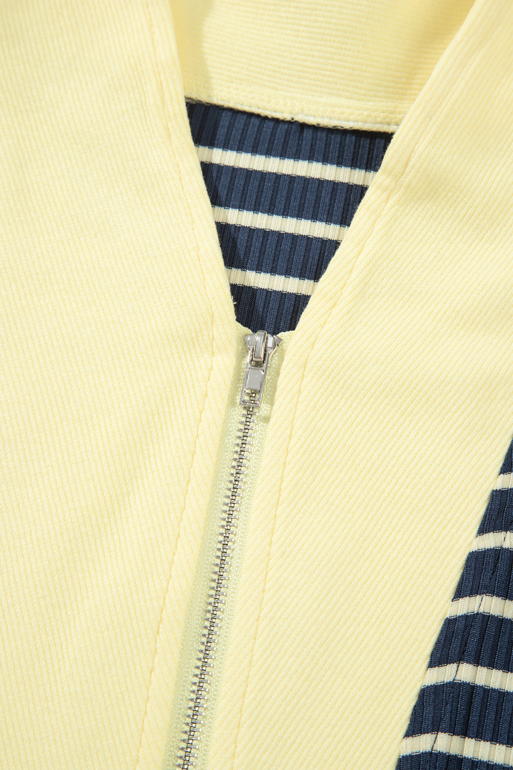 Blue stripe color block patchwork zip V-neck pullover and loose pants two-piece set by Dear-Lover, casual stylish outfit.
