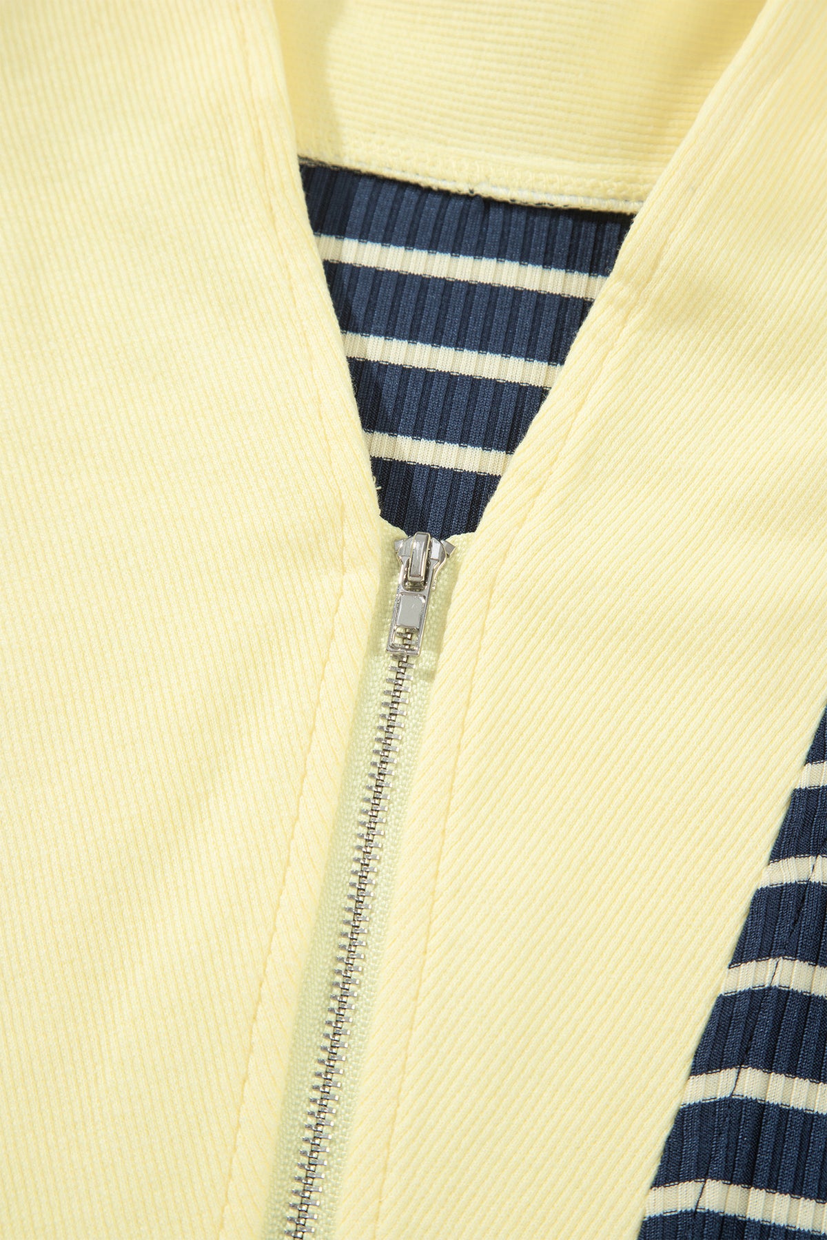 Blue stripe color block patchwork zip V-neck pullover and loose pants two-piece set by Dear-Lover, casual stylish outfit.
