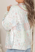 Multicolour Floral Quilted Metal Zipper Collar Long Sleeve Sweatshirt