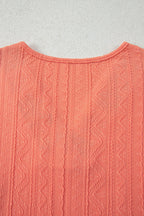 Grapefruit Orange Crochet Floral Accent V Neck Textured Pants Set
