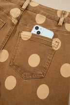 Polka dot ankle-length casual jeans with metal buttons from Dear-Lover, featuring a relaxed fit and stylish design.
