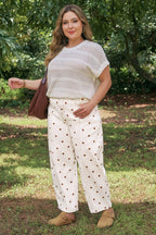 Beige Polka Dot Print Plus Size Barrel Jeans