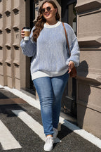 Striped Textured Knit Contrast Edge Loose Sweater