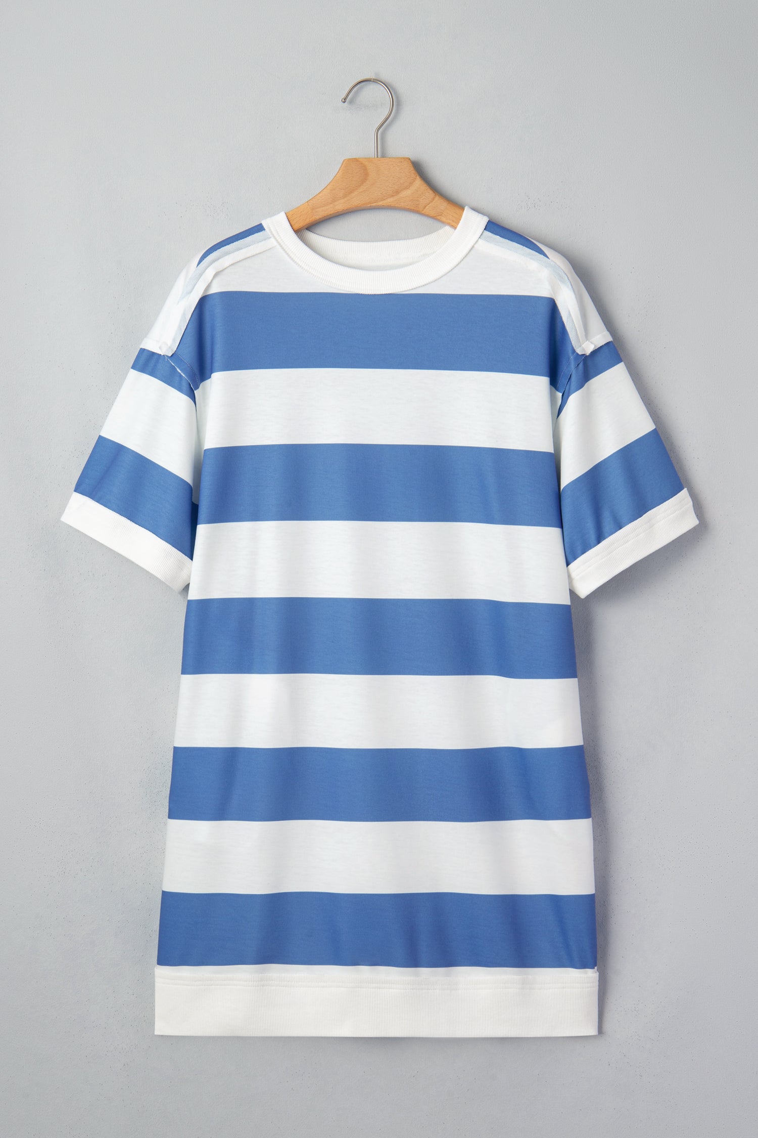 Blue Stripe Raw Seam Shoulder Detail Casual Tee Dress