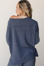 Raw seam patchwork long sleeve top and casual pants set from Dear-Lover, featuring a two-piece patchwork design and pocket details.