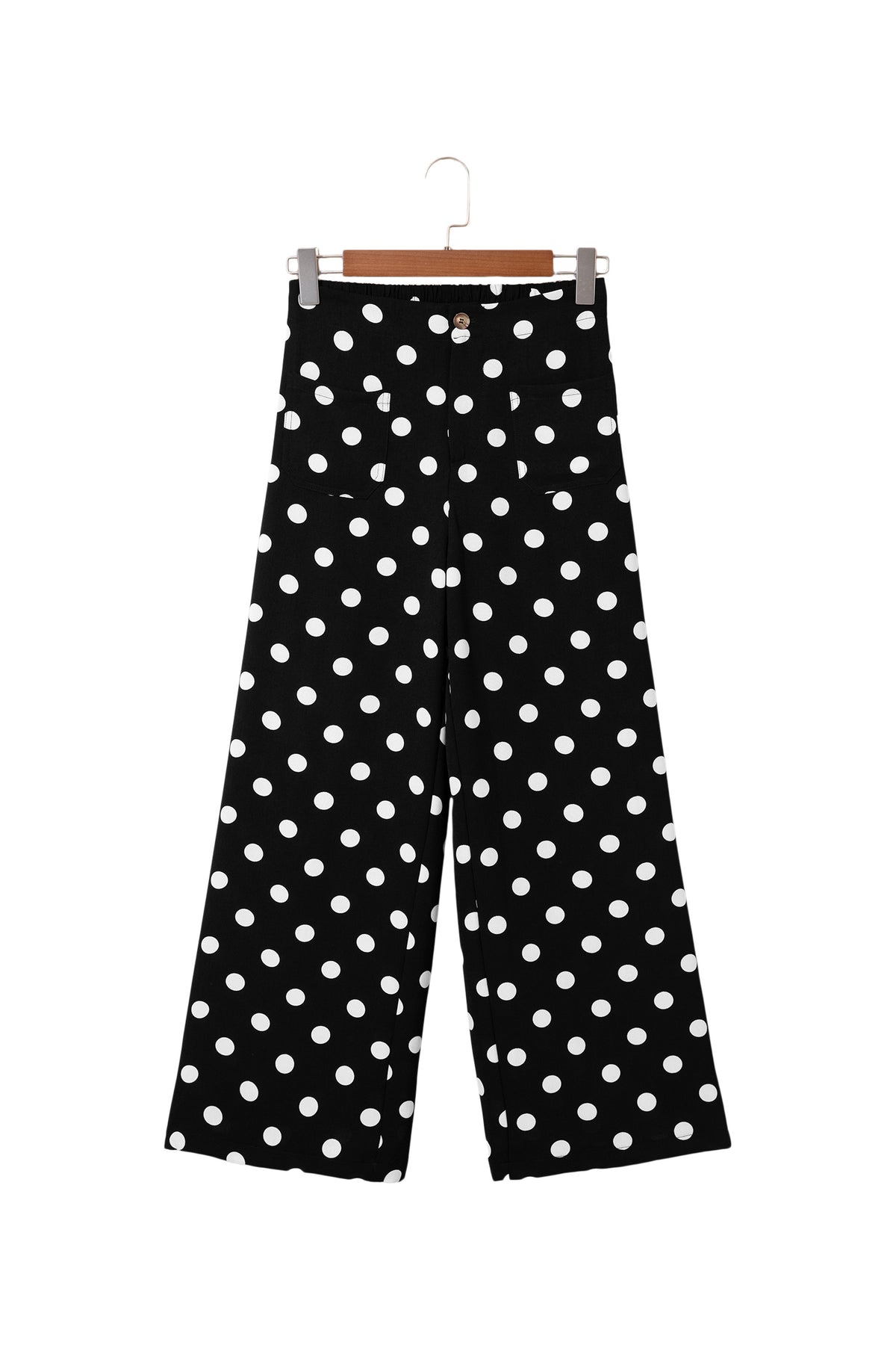 Black polka dot print patched pocket mid-rise straight leg pants from Dear-Lover, featuring a stylish retro design and comfortable fit.