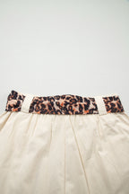 Oatmeal Leopard Contrast Sash Belt Pleated Wide Leg Shorts
