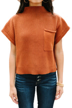 Patch Pocket Ribbed Knit Short Sleeve Sweater