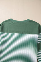 Black White Striped Patchwork 3/4 Sleeve Oversize Top