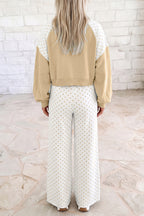 Polka dot patchwork colorblock long sleeve two-piece pants set by Dear-Lover, featuring casual style and vibrant patterns.