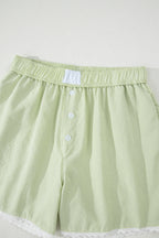 Green Gingham Plaid Button Detail Lace Trim Boxer Shorts