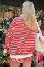 Red Stripe Oversize Mock Neck Sweatshirt and Shorts Set