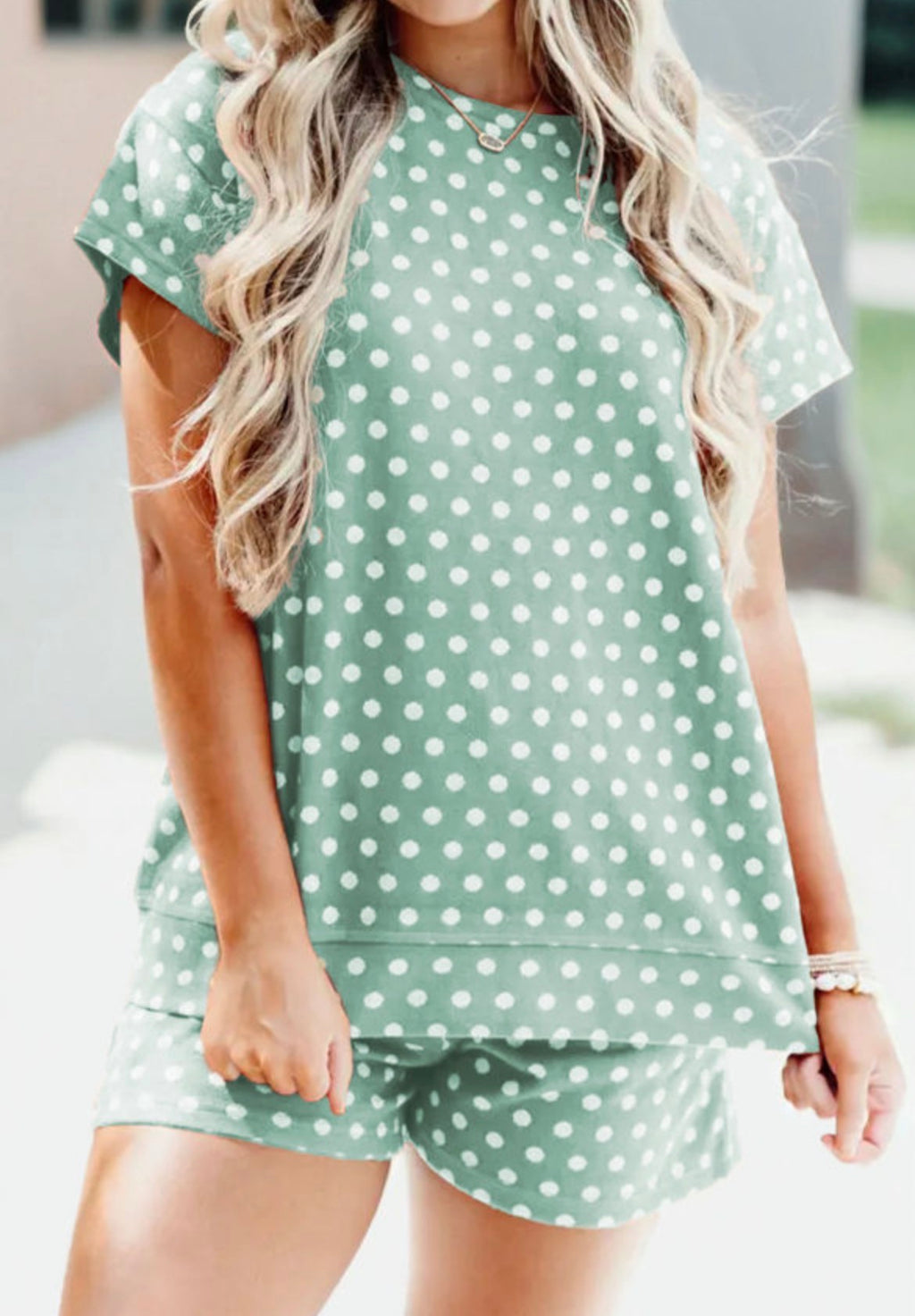 Green Polka Dot Print Short Set
