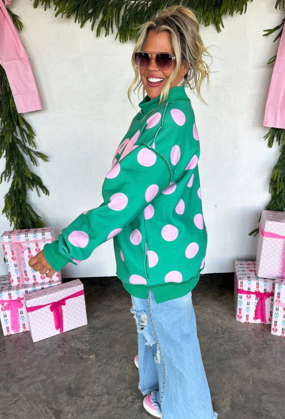 Peace & Polka Dot Mock Neck Pullover -Preorder ETA LATE OCTOBER
