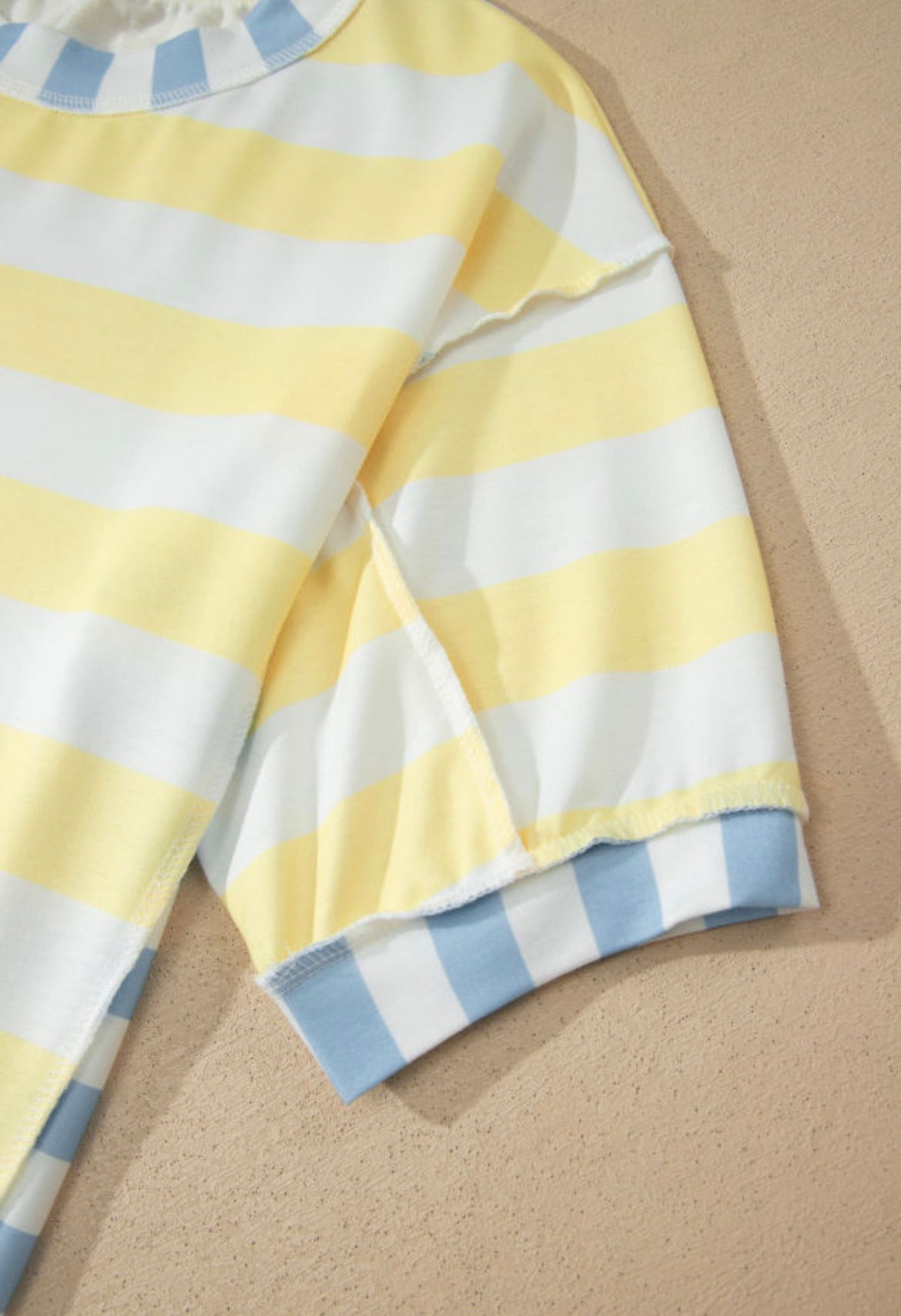 Yellow stripe exposed seam contrast patchwork oversized top