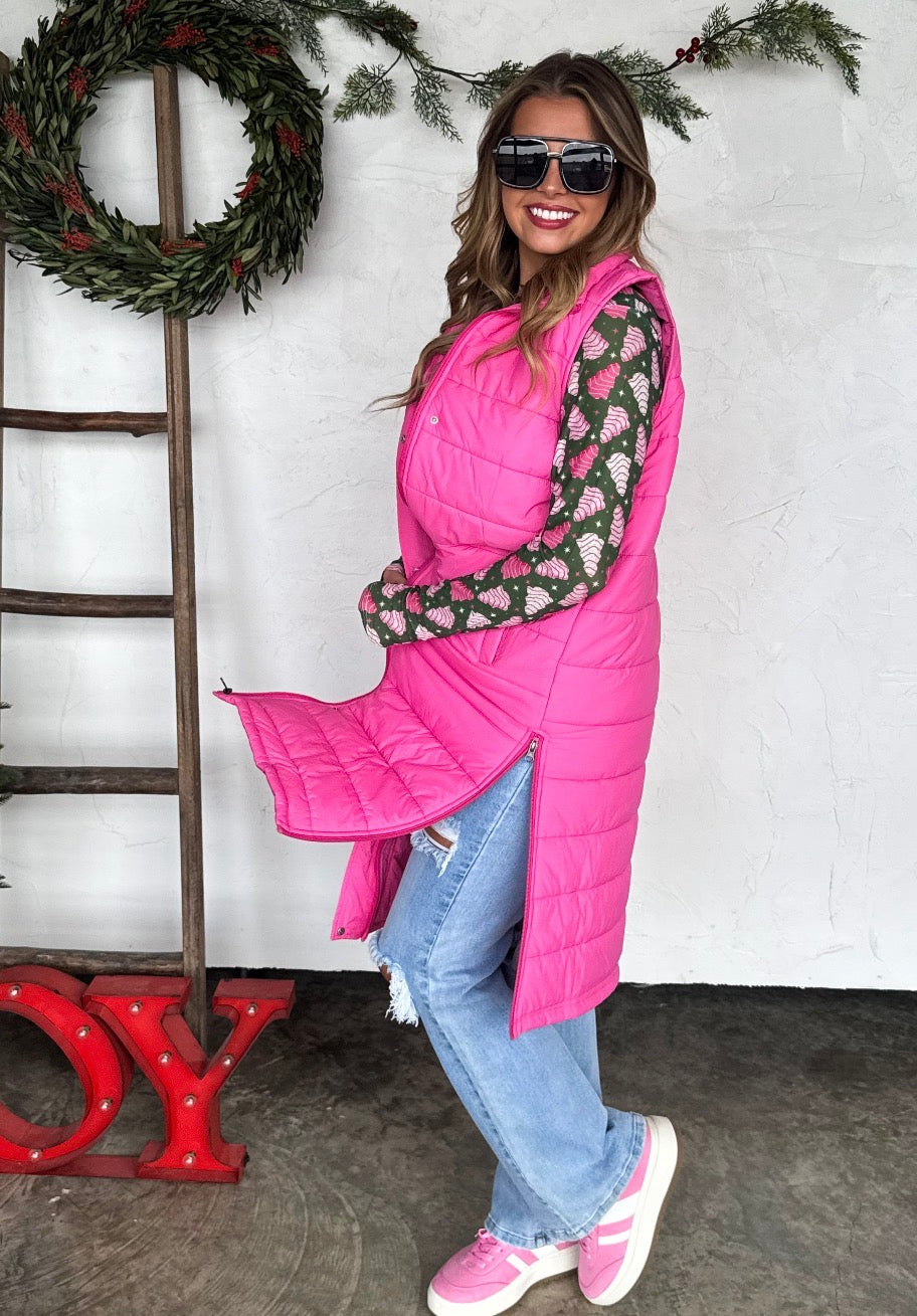 Kendall Long Puffer Vest - PINK