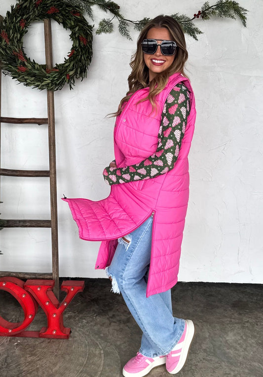 Kendall Long Puffer Vest - PINK