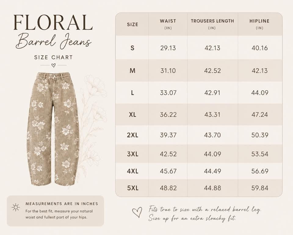 Boho Floral Barrel Jeans
