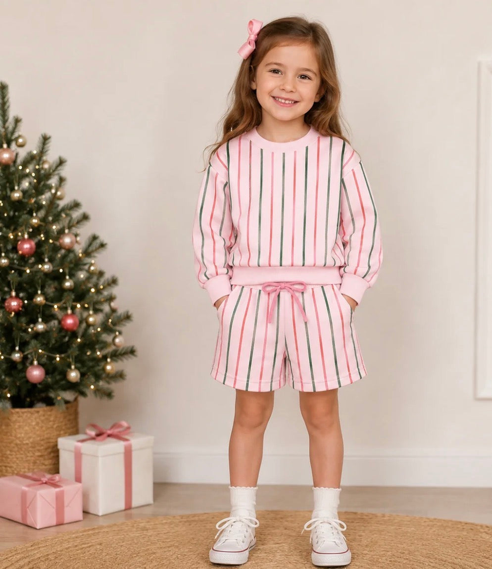 PREORDER: Girls Christmas Print Short Set