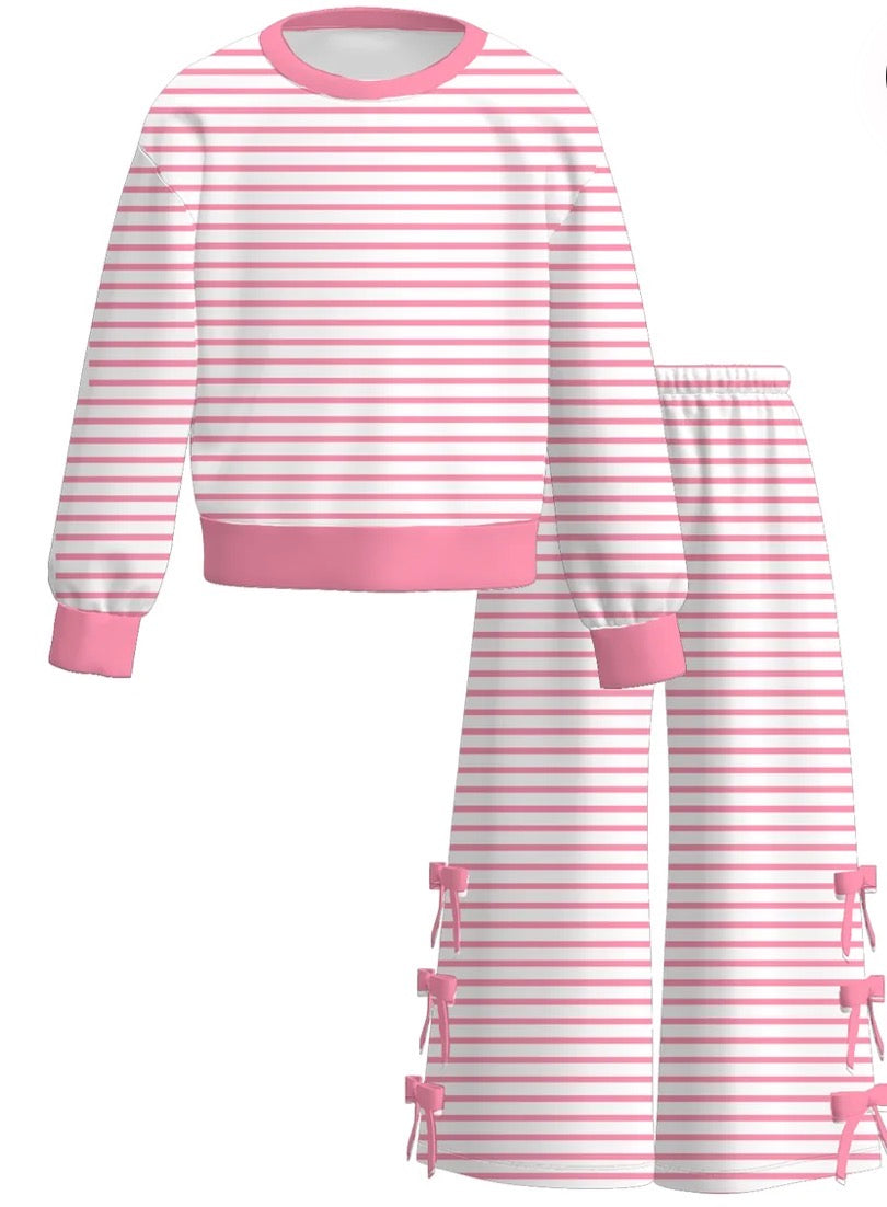 PREORDER: Girls Stripe Print Bow Outfit Set