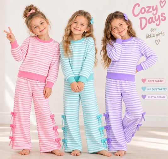PREORDER: Girls Stripe Print Bow Outfit Set