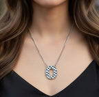 Checkered Initial Necklace - Black and White