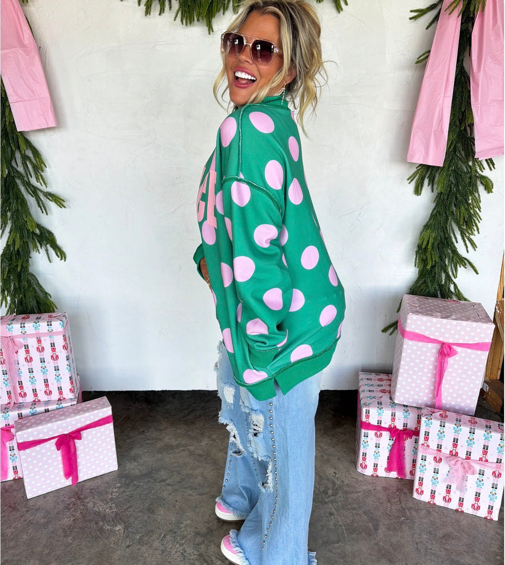 Peace & Polka Dot Mock Neck Pullover -Preorder ETA LATE OCTOBER