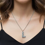 Checkered Initial Necklace - Black and White