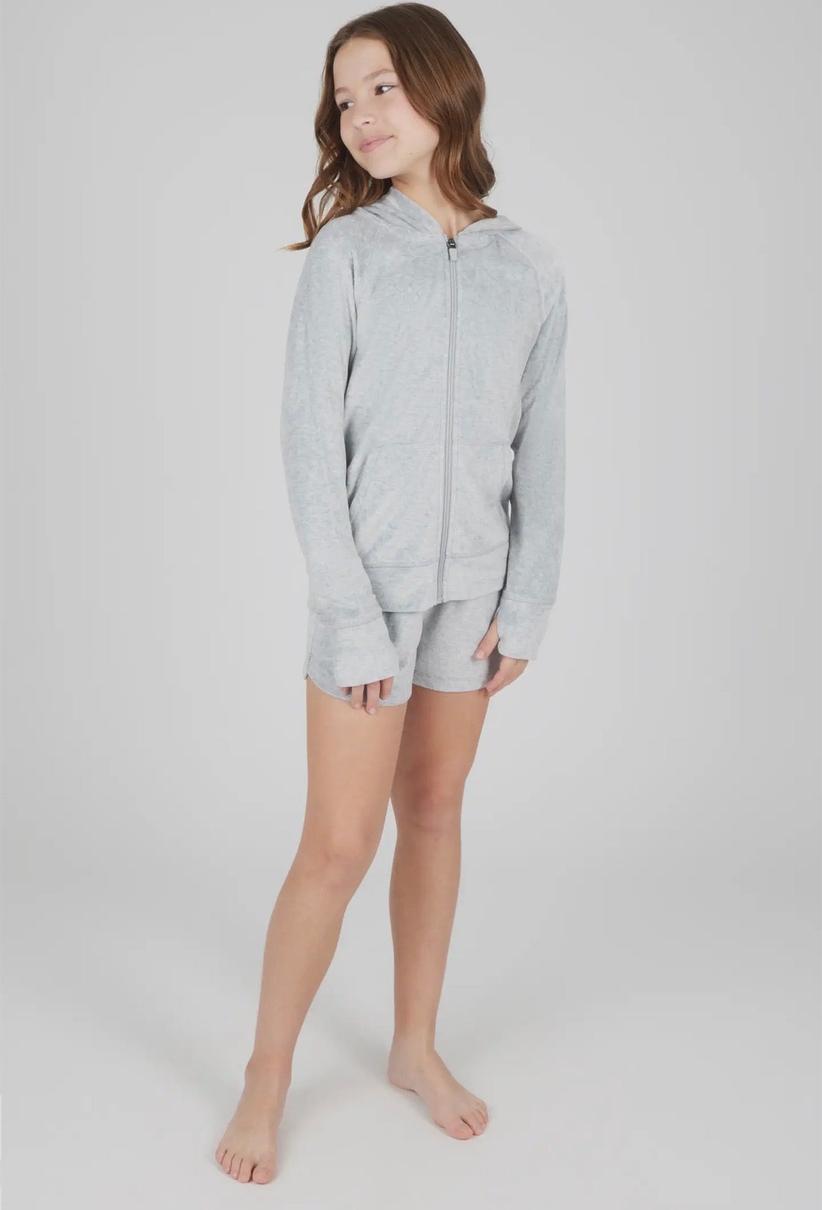 Tween Girls Heather Velour Hoodie and Short Set
