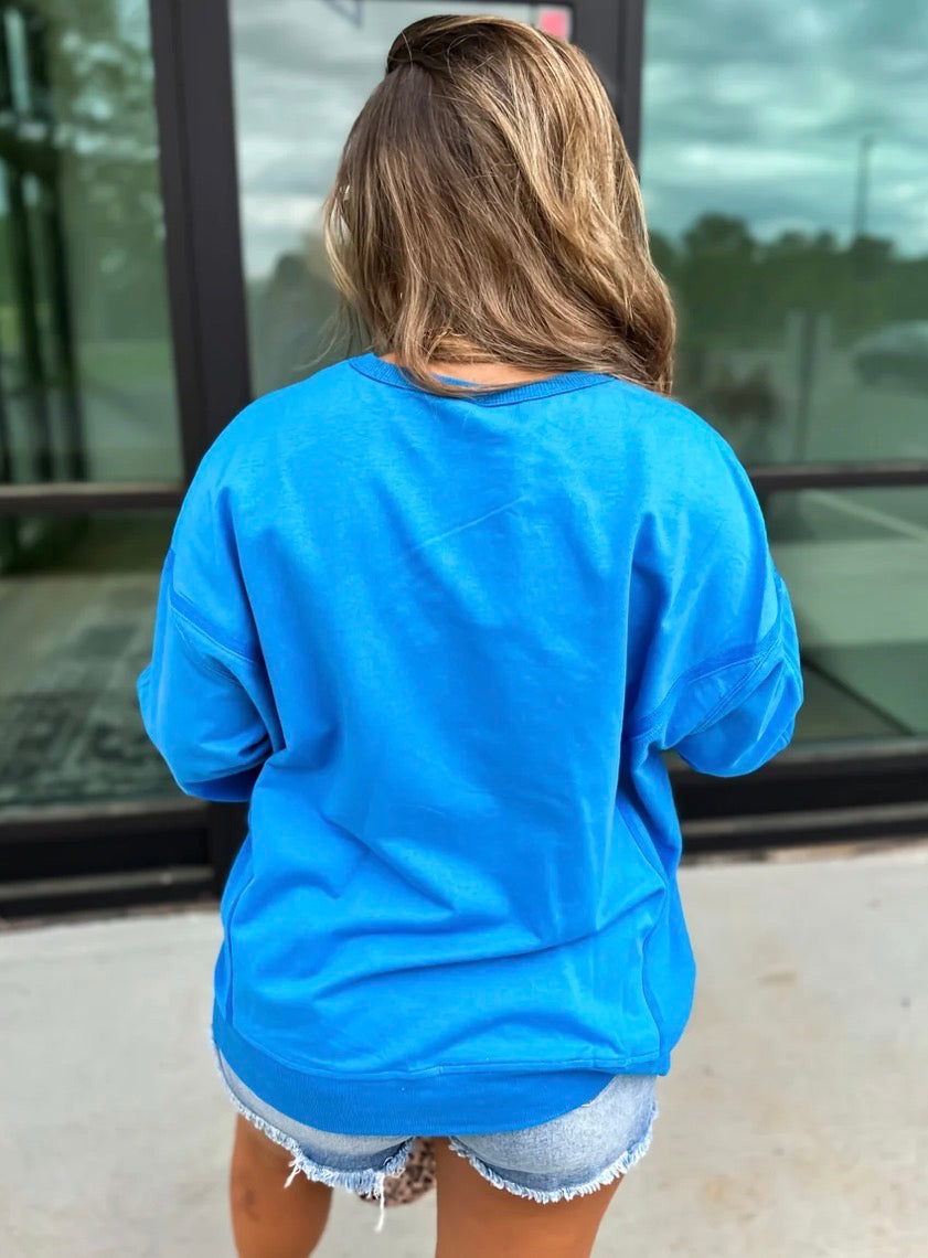 Sonic Blue Crewneck Cozy Pullover by Birdie