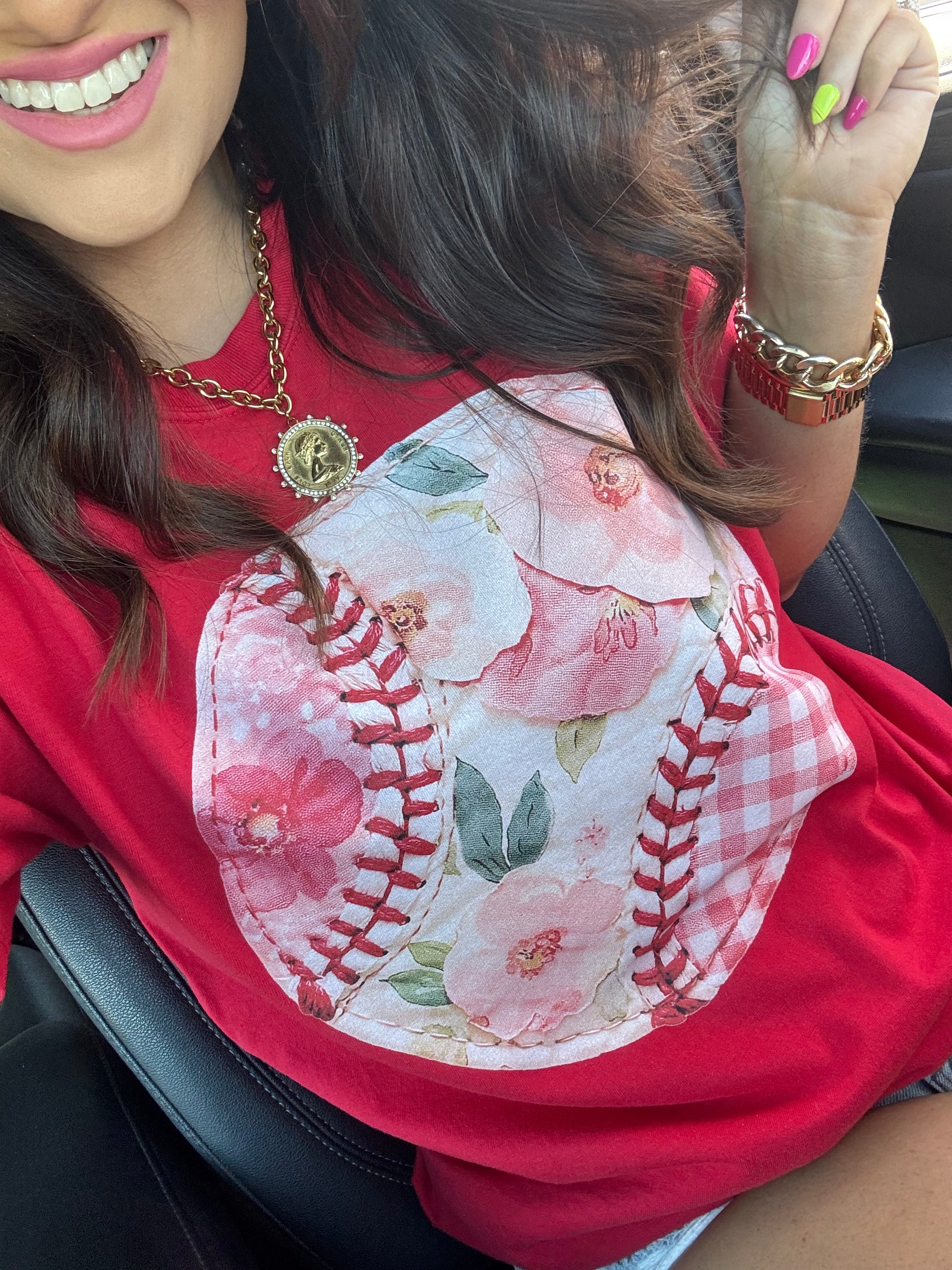 Red Florals Ball Tee