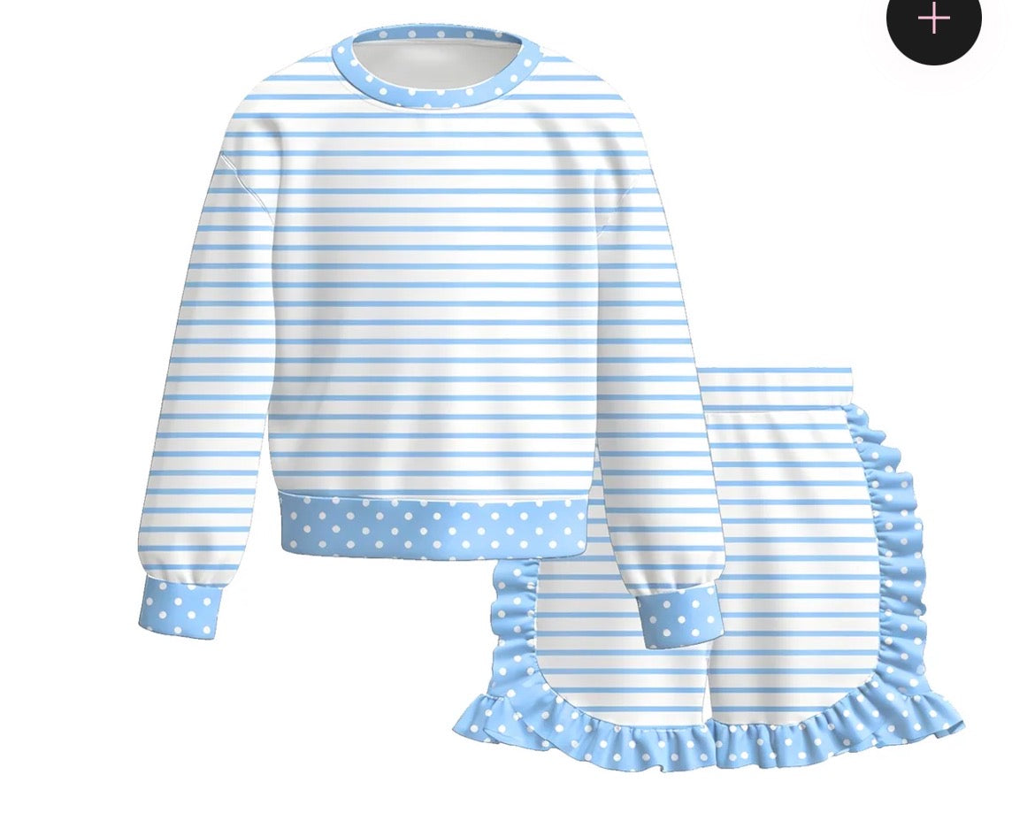 PREORDER: Girls Stripe Print Ruffle Shorts Set