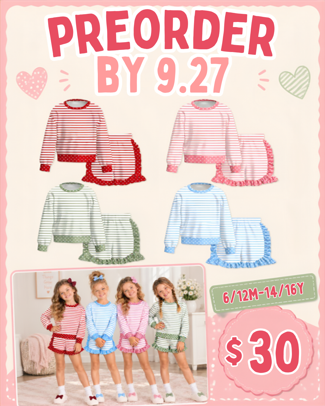 PREORDER: Girls Stripe Print Ruffle Shorts Set