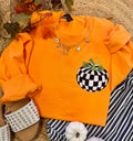Checkered Pumpkin Embroidered Sweatshirt